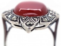 Art Deco Silver, Carnelian & Marcasite Ring