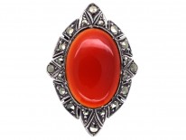 Art Deco Silver, Carnelian & Marcasite Ring