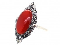Art Deco Silver, Carnelian & Marcasite Ring