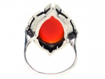 Art Deco Silver, Carnelian & Marcasite Ring