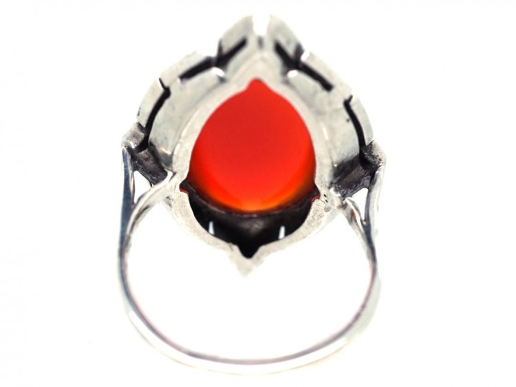 Art Deco Silver, Carnelian & Marcasite Ring