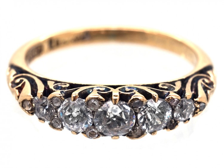 Victorian 18ct Gold Carved Half Hoop Diamond Ring