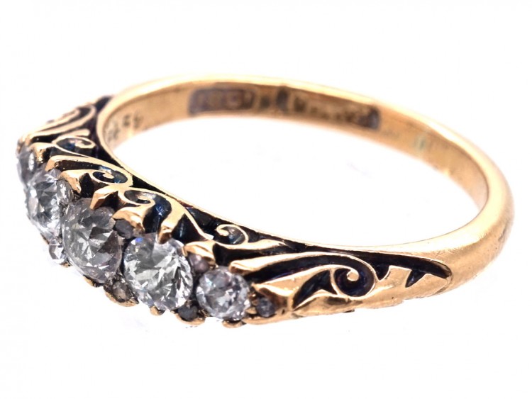 Victorian 18ct Gold Carved Half Hoop Diamond Ring