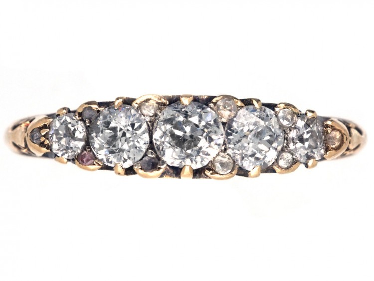 Victorian 18ct Gold Carved Half Hoop Diamond Ring