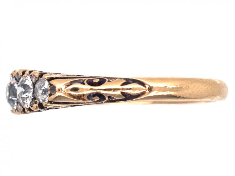 Victorian 18ct Gold Carved Half Hoop Diamond Ring