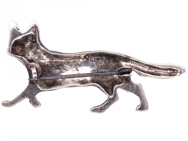 Silver Engraved Fox Brooch