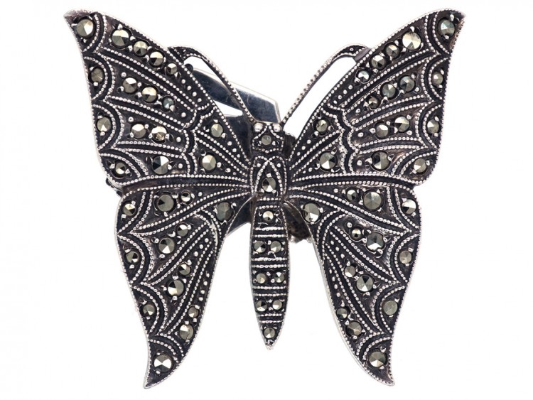 Art Deco Silver & Marcasite Butterfly Clip Brooch