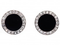 Art Deco Diamond & Onyx Round Earrings