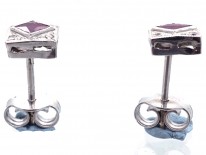 18ct White Gold Ruby ​& Diamond Square Earrings