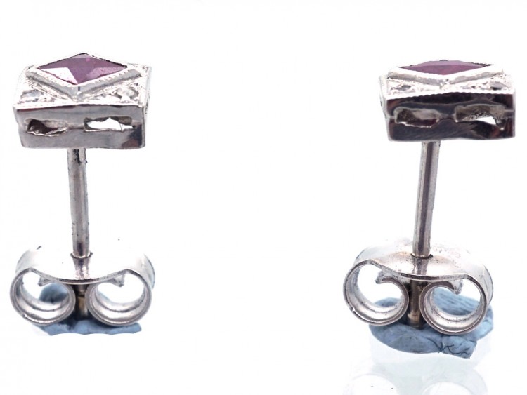 18ct White Gold Ruby ​& Diamond Square Earrings