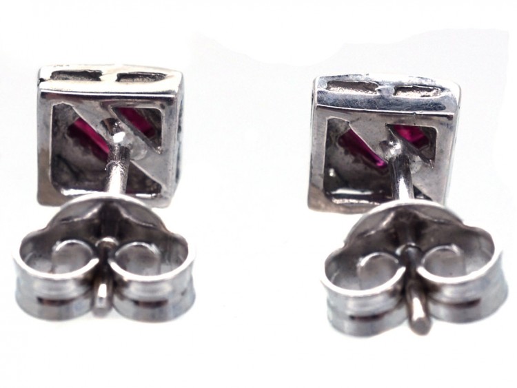 18ct White Gold Ruby ​& Diamond Square Earrings