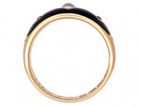 Victorian 18ct Gold, Diamond, Natural Split Pearl & Enamel Mourning Ring