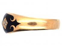 Victorian 18ct Gold, Diamond, Natural Split Pearl & Enamel Mourning Ring