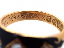 Victorian 18ct Gold, Diamond, Natural Split Pearl & Enamel Mourning Ring