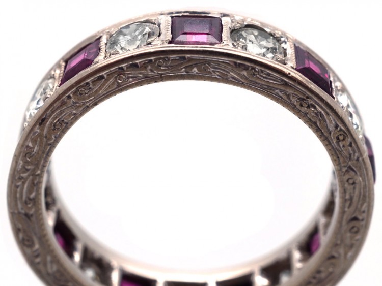 Art Deco 18ct White Gold, Ruby & Diamond Eternity Ring