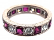 Art Deco 18ct White Gold, Ruby & Diamond Eternity Ring