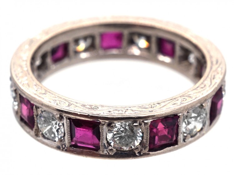 Art Deco 18ct White Gold, Ruby & Diamond Eternity Ring
