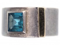 Silver & Blue Stone Modernist Buckle Ring