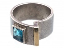 Silver & Blue Stone Modernist Buckle Ring