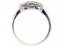 Art Deco 18ct White Gold Emerald Cut Three Stone Diamond Ring