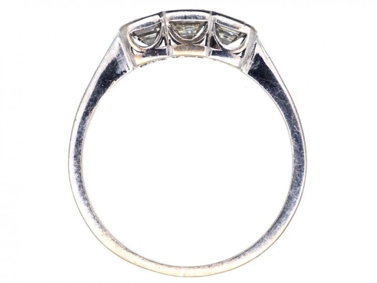 Art Deco 18ct White Gold Emerald Cut Three Stone Diamond Ring