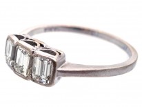Art Deco 18ct White Gold Emerald Cut Three Stone Diamond Ring
