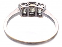 Art Deco 18ct White Gold Emerald Cut Three Stone Diamond Ring