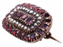 Georgian Almandine Garnet & Natural Split Pearl 9ct Gold Mourning Brooch