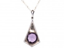Art Deco Silver, Amethyst & Marcasite Pendant on Silver Chain