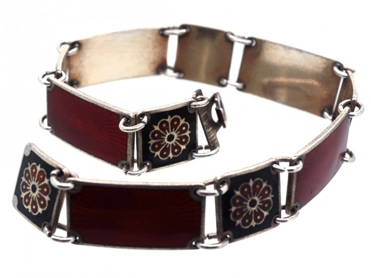 Silver Red & Back Enamel Bracelet by David Andersen