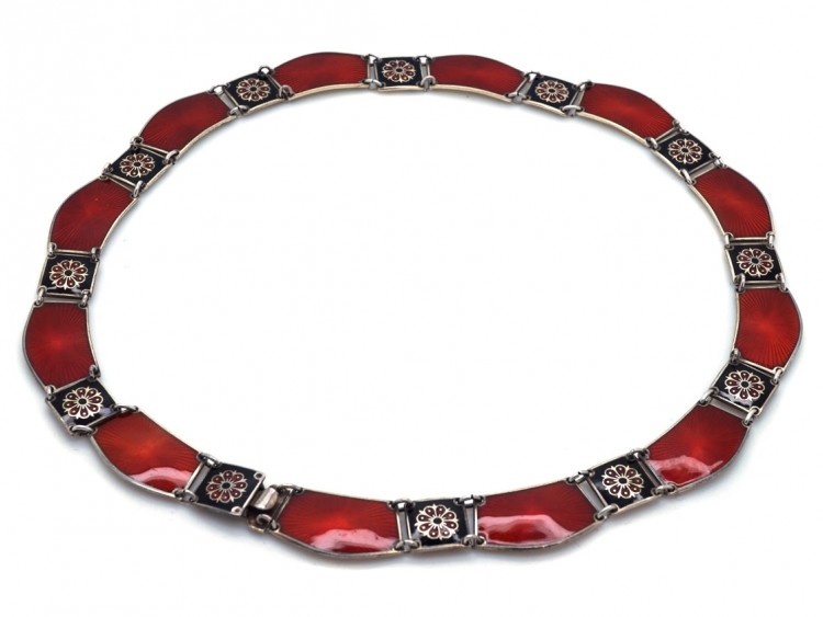 Silver, Red & Black Enamel Collar Attributed to David Anderson