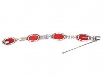 Art Deco Silver, Marcasite & Coral Bracelet