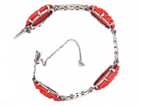 Art Deco Silver, Marcasite & Coral Bracelet