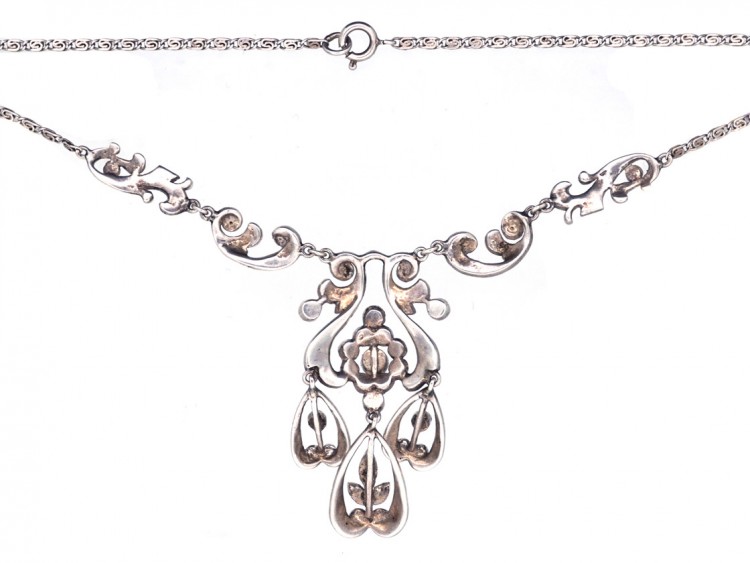 Art Deco Silver & Marcasite Triple Drop Necklace