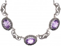 Art Deco Silver, Amethyst & Marcasite Necklace