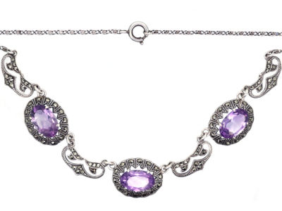 Art Deco Silver, Amethyst & Marcasite Necklace