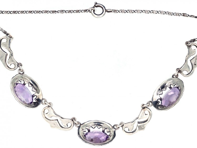Art Deco Silver, Amethyst & Marcasite Necklace