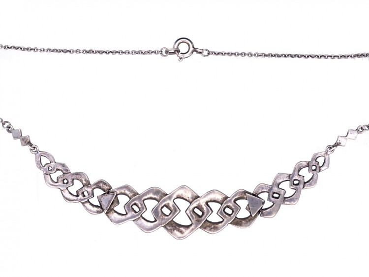 Art Deco Silver & Marcasite Articulated Ovoid Design Necklace