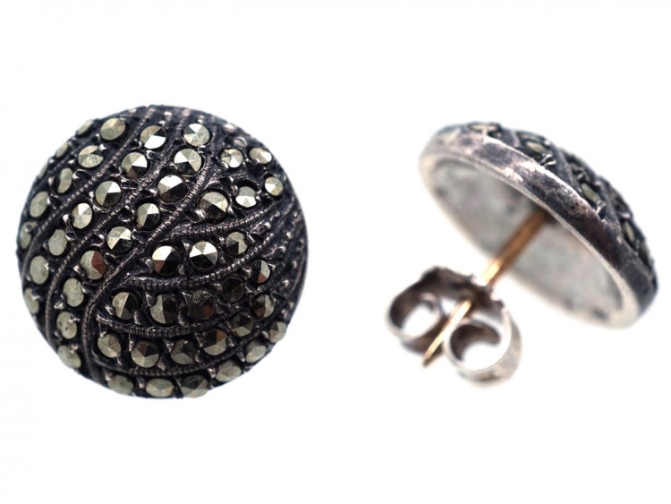 Art Deco Silver & Marcasite Round Earrings