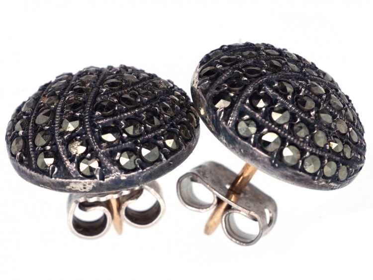 Art Deco Silver & Marcasite Round Earrings