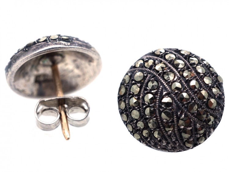 Art Deco Silver & Marcasite Round Earrings