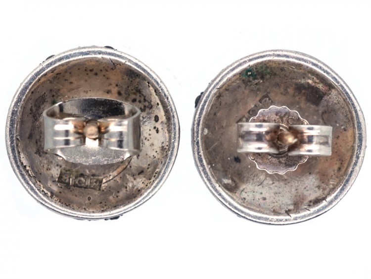 Art Deco Silver & Marcasite Round Earrings