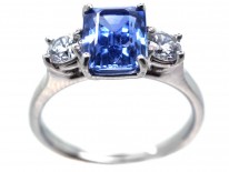 Platinum, Ceylon Sapphire & Diamond Three Stone Ring