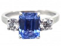 Platinum, Ceylon Sapphire & Diamond Three Stone Ring