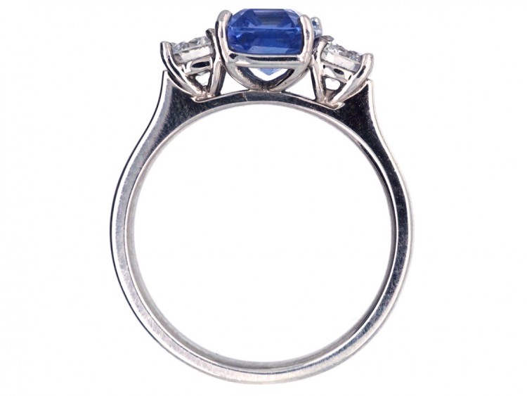 Platinum, Ceylon Sapphire & Diamond Three Stone Ring