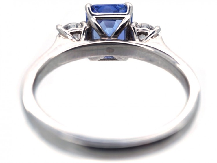 Platinum, Ceylon Sapphire & Diamond Three Stone Ring