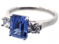 Platinum, Ceylon Sapphire & Diamond Three Stone Ring