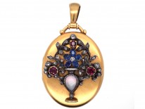 Victorian 18ct Gold Oval Locket With Flowers in a Vase Motif