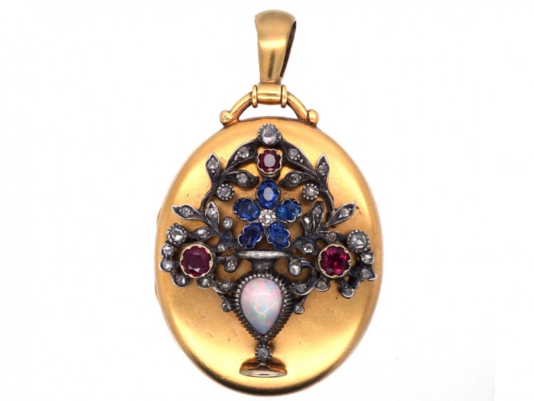 Victorian 18ct Gold Oval Locket With Flowers in a Vase Motif