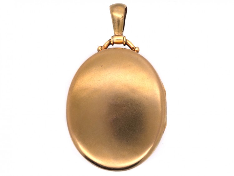 Victorian 18ct Gold Oval Locket With Flowers in a Vase Motif